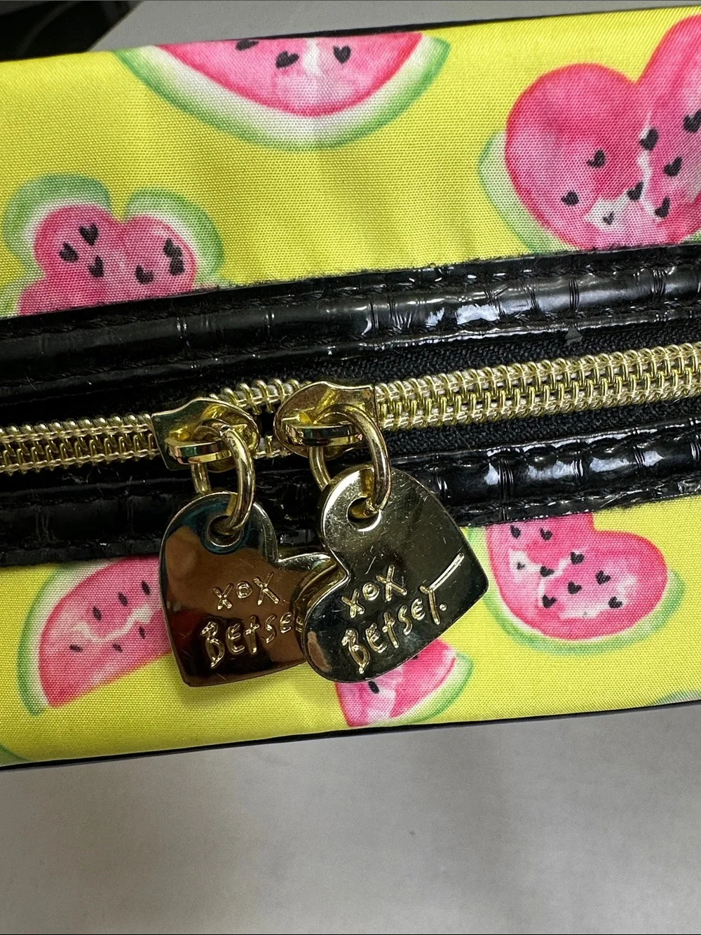 Betsey Johnson Yellow Pink Watermelon Cosmetic Bag Travel